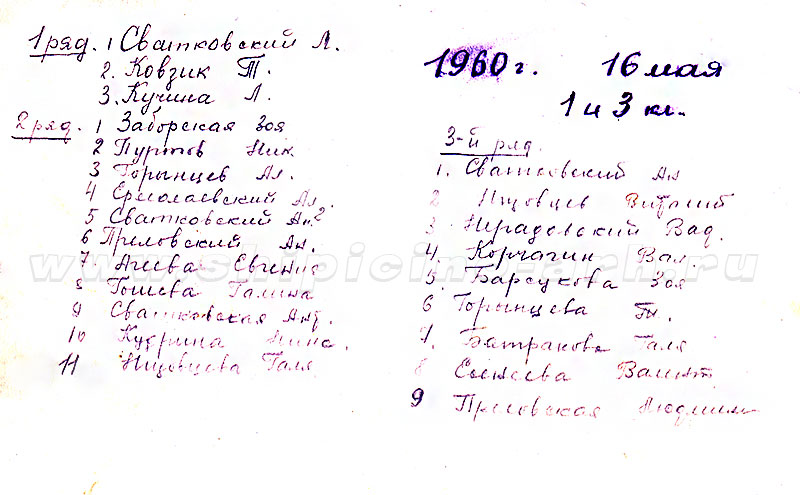 Список учеников начальной школы в д. Малый Уртомаж в 1960 году.